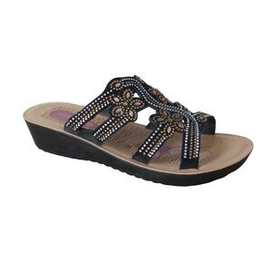 Golden Road New York Black Beaded Embellished Sandals Size 10 Bling Y2K Slip